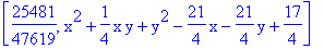 [25481/47619, x^2+1/4*x*y+y^2-21/4*x-21/4*y+17/4]